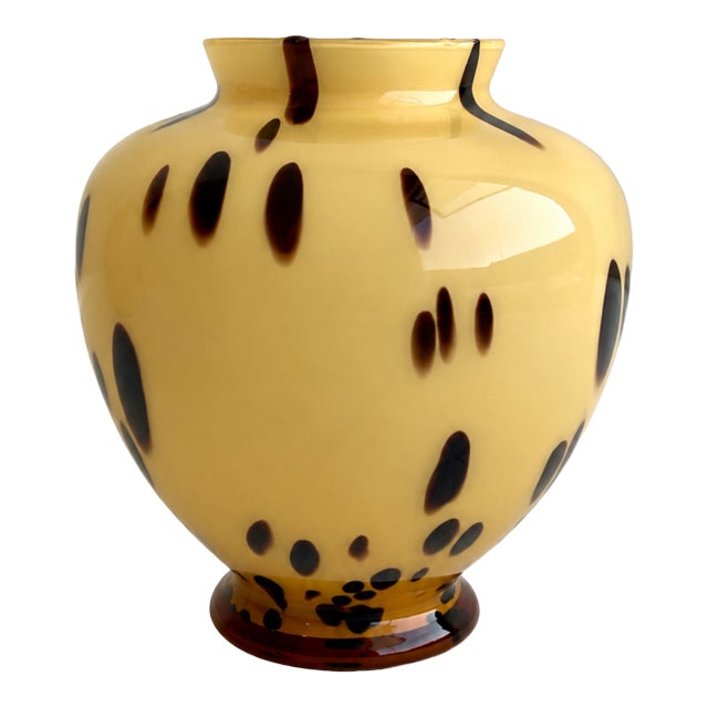 Vintage Italian Hand-Blown Tortoiseshell Glass Vase For Sale