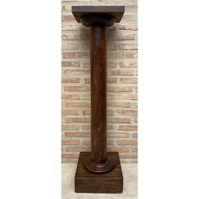 Mid-Century French Pedestal Plant Holder in Walnut Wood, 1960s For Sale - Image 4 of 8