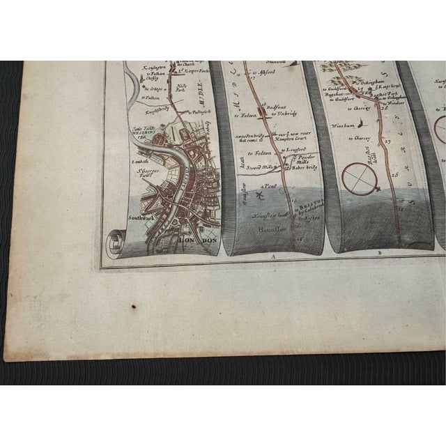 Set of 5 John Ogilby 1675 Hand Colored Road Maps Britannia England For Sale - Image 4 of 18