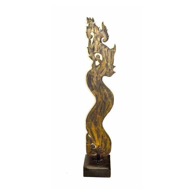 Pair of Gilt Wood Asian Naga Sculptures on Ebonized Bases For Sale - Image 4 of 4