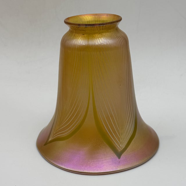 Textile Early 20th Century Quezal Gold Iridescent "Pulled Feather" Art Glass Lamp Shades, Set of Five 5 For Sale - Image 7 of 8