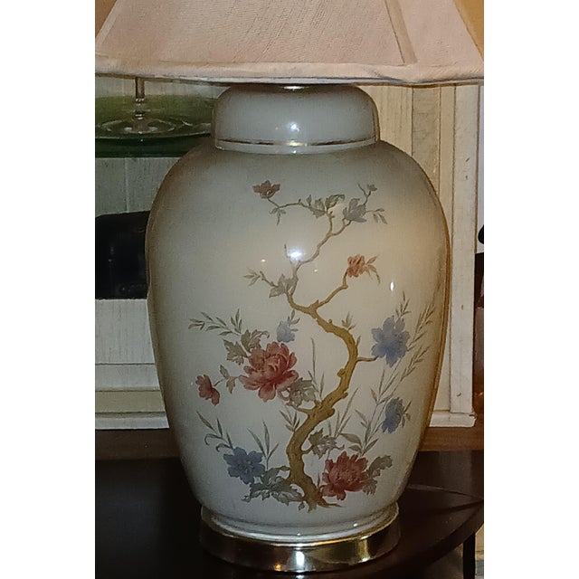 Chinoiserie Mid 20th Century Chinoiserie Ceramic Floral Ginger Jar Table Lamps - a Pair For Sale - Image 3 of 7