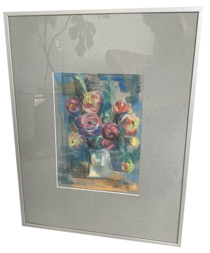 Flowers, 1960s, Oil Chalk, Framed