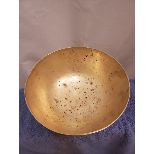 Vintage Early 20th Century Chinese Brass Etched Dragon Motif Bowl and Carved Stand For Sale - Image 4 of 7