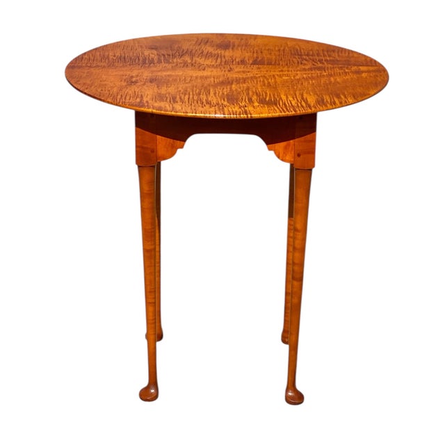 American Late 20th Century Eldred Wheeler Tiger Maple Small Oval Tea Table For Sale - Image 3 of 12