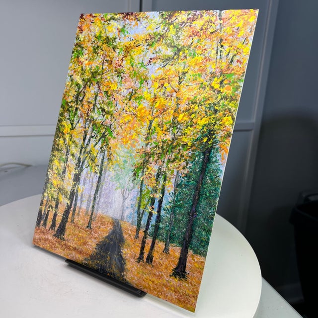 2020s Falling Into Autumn 9x12 Acrylic Painting Fall Theme Landscape Artwork Unframed For Sale - Image 5 of 7