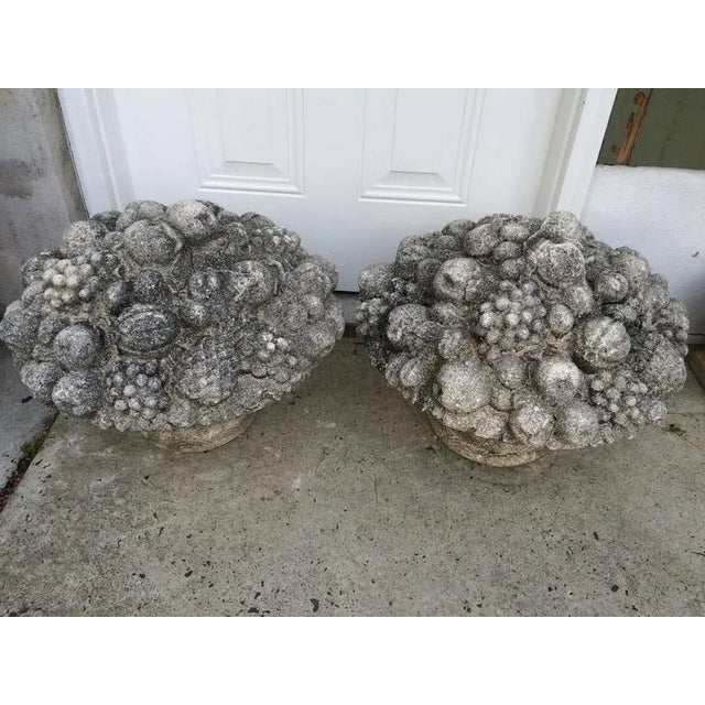 Monumental Stone Fruit & Flower Baskets - Pair For Sale In New York - Image 6 of 12