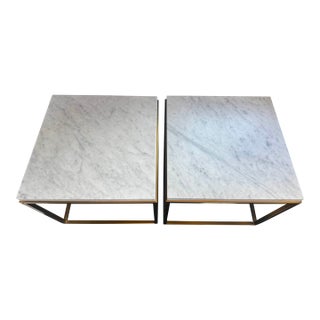 Restoration Hardware Nicholas Marble Square Side Table X 2 For Sale