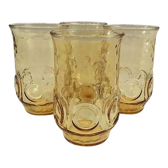 1960s Gold Thumbprint Glasses - Set of 4 For Sale
