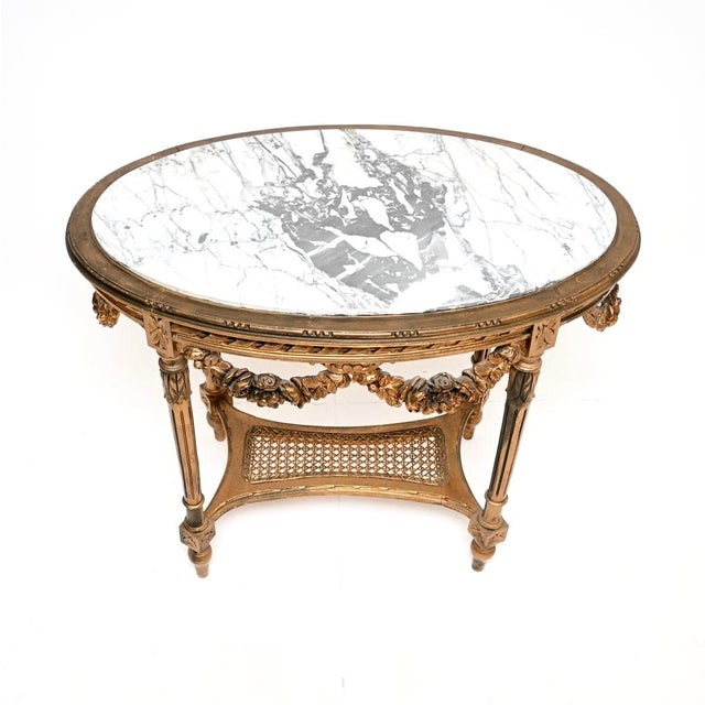 19th Century Antique French Carved Gilt Wood Occasional Table with Marble Top, 1890 For Sale - Image 5 of 11