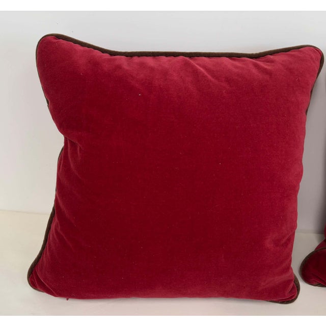 Hollywood Regency Pair of Burgundy Red Cotton Velvet Throw Pillows with Down Inserts For Sale - Image 3 of 10