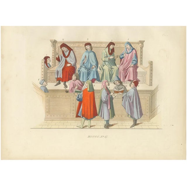 Merchant Courtroom Scene with Consuls and Petitioners in Medieval Italy, 1845, Paper For Sale
