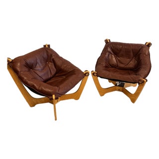 Odd Knutsen Luna Chair Pair in Brown Leather For Sale