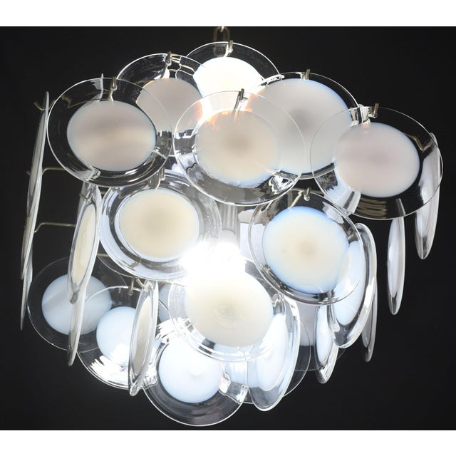 1970s 1970s Large 36 Murano Glass White Disch Chandelier by Vistosi For Sale - Image 5 of 13