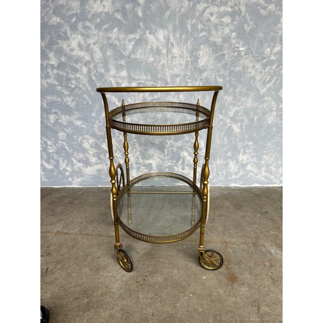 Metal French Neoclassical Style Brass and Glass Bar Cart For Sale - Image 7 of 13