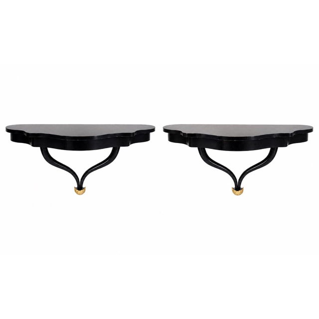 Black Lacquered Wall Mounted Demilune Console Table Wall Bracket Attr. Guglielmo Ulrich For Sale - Image 9 of 9