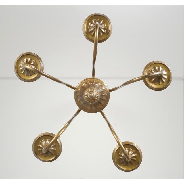 Mid 20th Century Restored Vintage Colonial Five Arm Brass Chandelier For Sale - Image 5 of 7