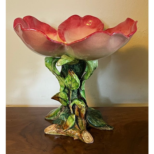 Art Nouveau Antique 19th Century French Majolica Flower Centerpiece Tazza Compote by Delphin Massier For Sale - Image 3 of 12