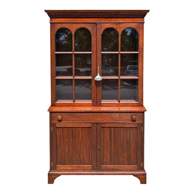 Vintage NC-Made Solid Mahogany Step Back Cupboard For Sale