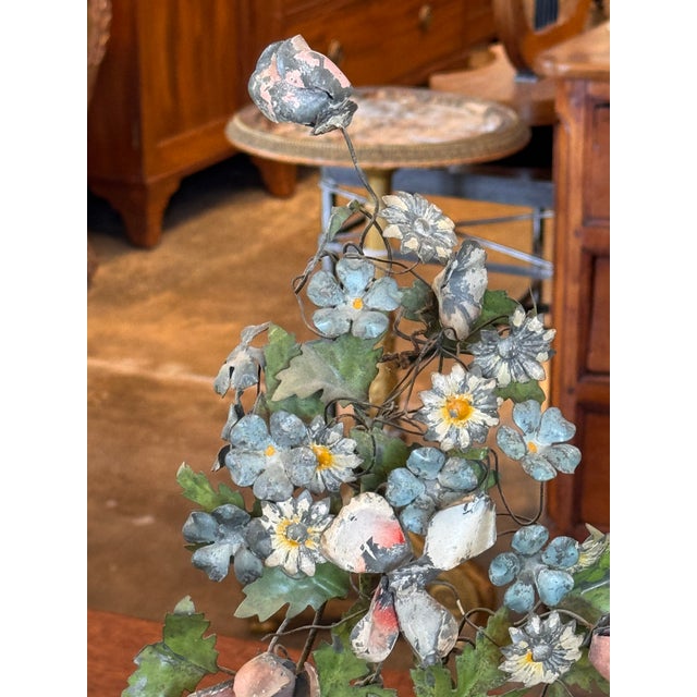 1920s Pair of Tole Flowers in Alabaster Urns For Sale - Image 4 of 11