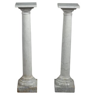 White Marble Columns, 1880, Set of 2 For Sale