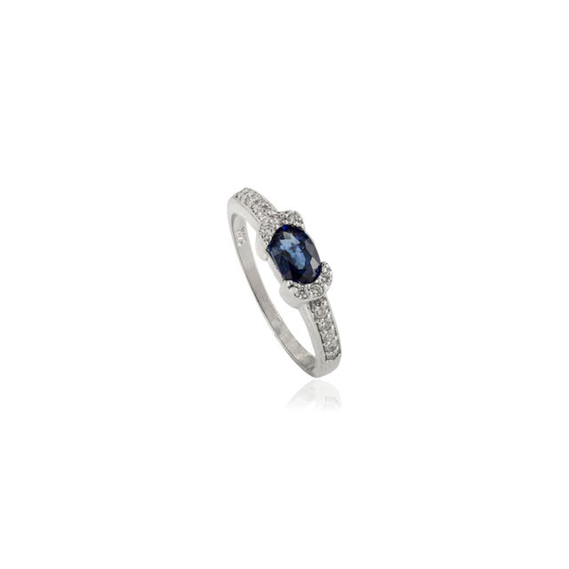 English VRJewels 14k White Gold Natural Blue Sapphire & Diamond Engagement Ring for Her Size 7 For Sale - Image 3 of 14