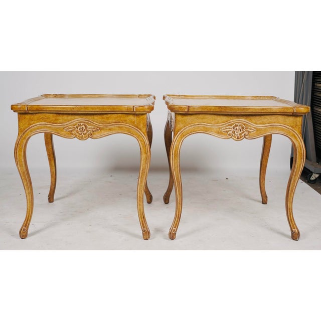 Tan Late 20th Century Pair of Judson Rothschild Italian Rococo Louis XV Style End Tables | Distressed Walnut Finish For Sale - Image 8 of 8