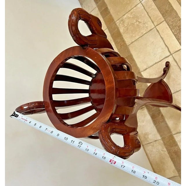 Wood Vintage Tall Plant Stand Carved Swan Basket Jardiniere Solid Cherry Shelf For Sale - Image 7 of 10