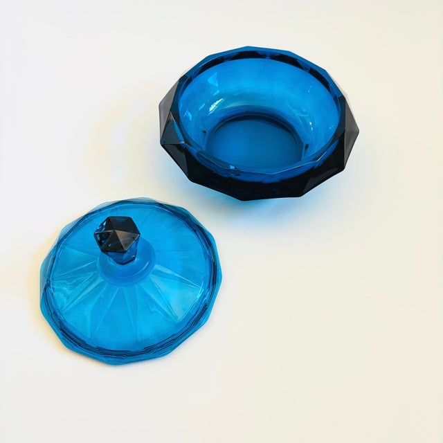 Blue Viking Glass Bluenique Diamond Point Lidded Bowl For Sale - Image 8 of 12