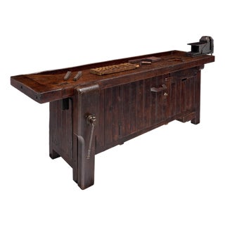 Industrial, French Workbench, Oak, 1900s For Sale