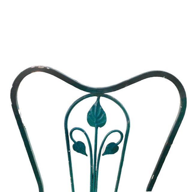1986 Cast Iron Outdoor Garden Dining Set With Original Pebble Textured Semi Opaque Glass Top - Set of 5 For Sale - Image 9 of 9