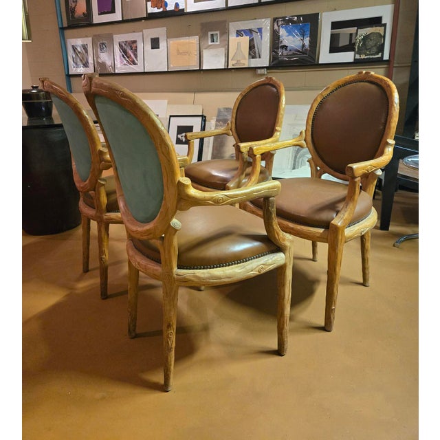 1980s Set of 4 Vintage Hollywood Regency Faux Bois Fauteuils For Sale - Image 5 of 11