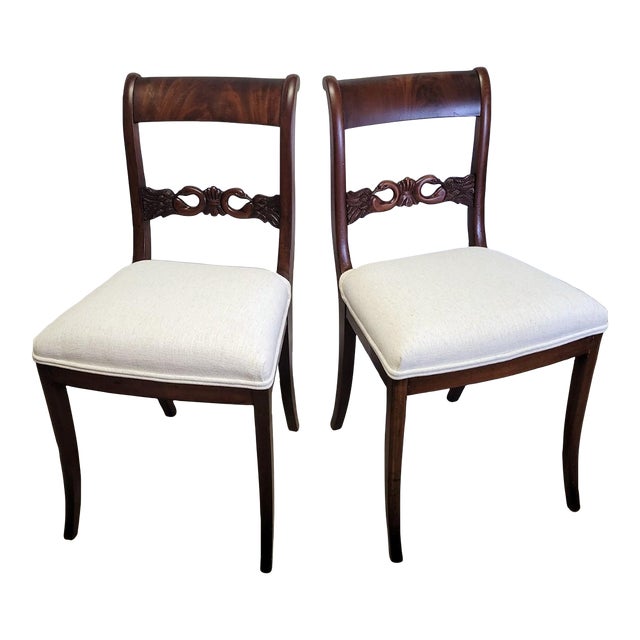 Pair of English Regency Mahogany Swan Back Side Chairs, Circa 1820 For Sale