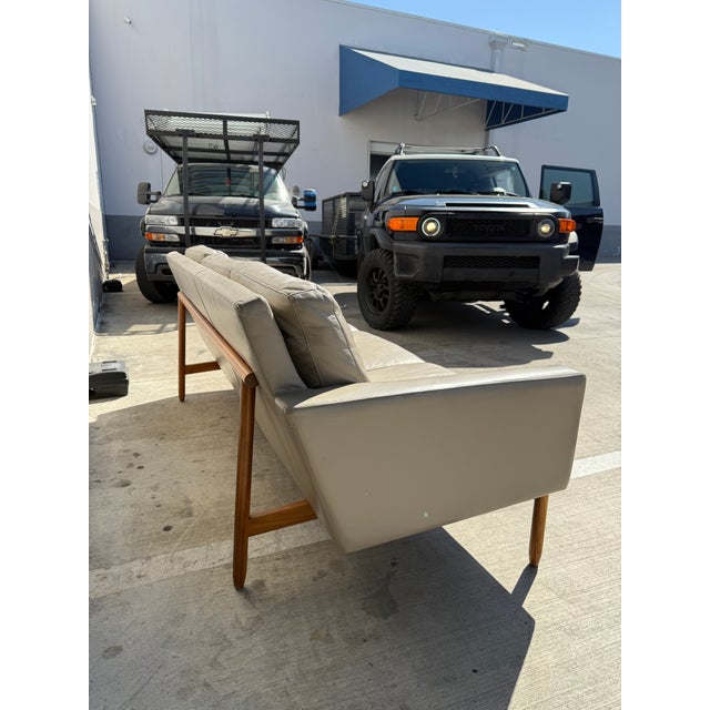 Taupe Design Within Reach Raleigh Three Seater Taupe Leather Sofa By Jeffrey Bernett For Sale - Image 8 of 12