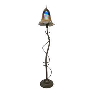 Quoizel Patinated Metal Floor Lamp With Signed Todd Philips Iridescent Glass Shade