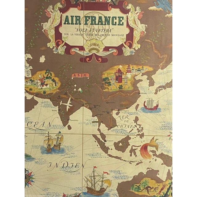 1930s 1939 Lucien Boucher, Air France 'Nova Et Vetera' Poster Map, Paris France For Sale - Image 5 of 13