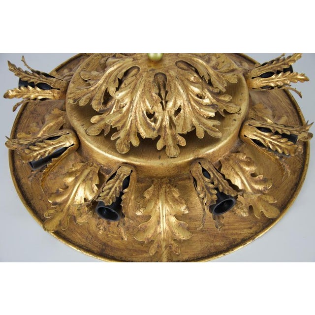 Metal Large Golden Florentine Flower Shape Flush Mount attributed to Banci Firenze, Italy, 1970s For Sale - Image 7 of 11