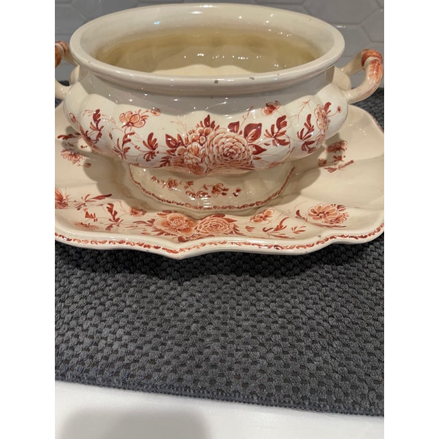 Ceramic Vintage Italian Hand Painted Tureen With Underplate and Ladle For Sale - Image 7 of 11