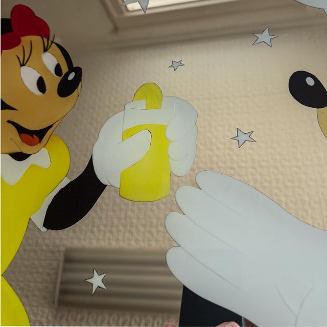 Custom Design Minnie Mouse and Mickey Mouse Carved Painted Ceiling or Window Panel For Sale - Image 13 of 14