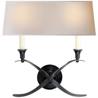 Chapman & Myers for Visual Comfort Signature Cross Bouillotte Large Sconce in Bronze with Natural Paper Shade For Sale