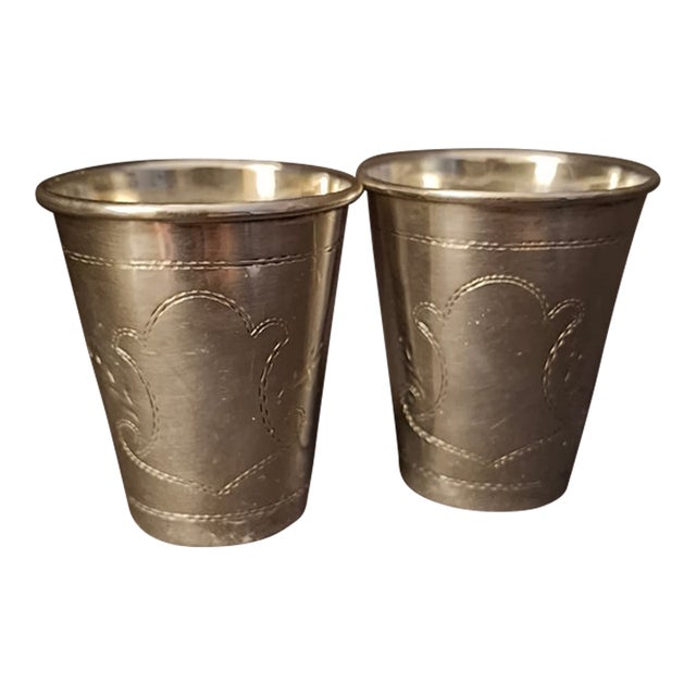 Vintage Polish .800 Silver Miniature Kiddush Cups Travel Shot Cups Judaica - Pair For Sale