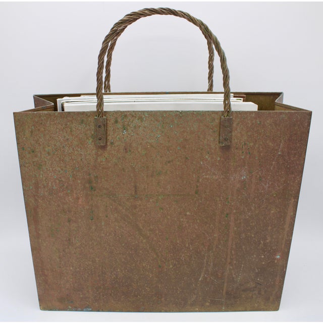 Mid-Century Modern Mid Century Modern Brass Tote Bag Magazine Rack For Sale - Image 3 of 11
