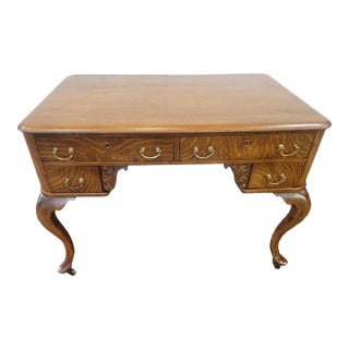 1880s Antique Desk Golden Quater Sawn Oak With Cabriole Queen Anne Legs For Sale