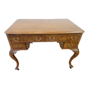 1880s Antique Desk Golden Quater Sawn Oak With Cabriole Queen Anne Legs