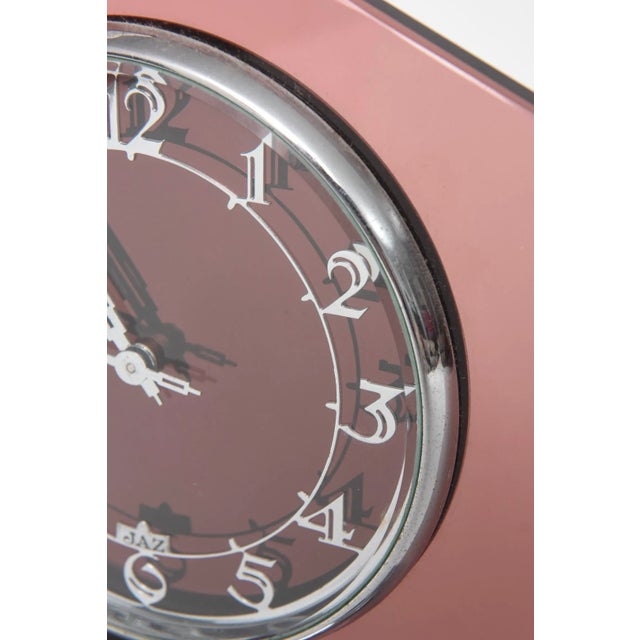 Original 1930's 8-Day Art Deco French Pink Glass Clock by Jaz For Sale - Image 9 of 11