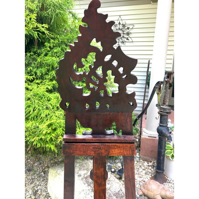 Large, Floor-Standing, Antique, Mahogany, Rococo-Revival, Adjustable, Hand-Carved Easel, 1890’s For Sale - Image 10 of 11