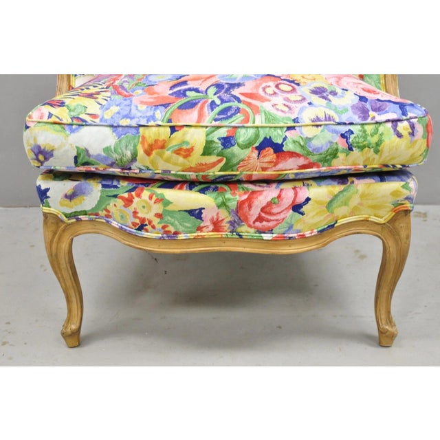 Mid 20th Century Vintage French Louis XV Country Provincial Floral Chintz Bergere Lounge Chair For Sale - Image 5 of 14