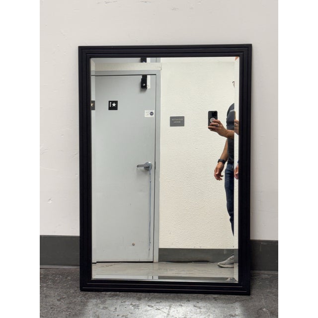 Stanley Works Black Framed Beveled Wall Mirror For Sale - Image 4 of 12