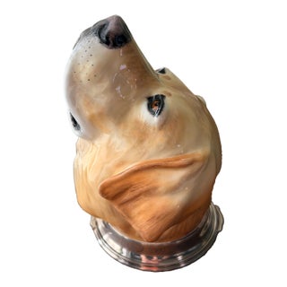 Rare Antique Golden Labrador Dog Equestrian Hinged Stirrup Cup Hand Painted With Lid Royale Stratford Staffordshire England Artist Initials For Sale