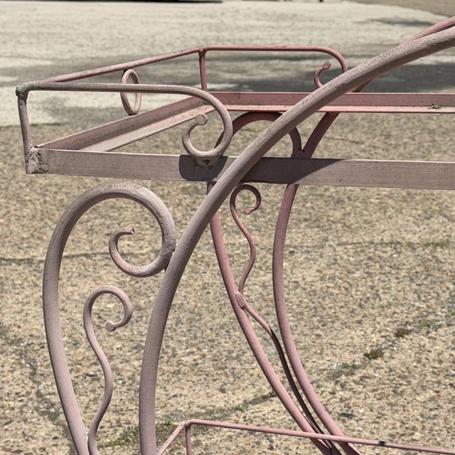 Metal Antique Salterini Mt Vernon Wrought Iron Art Nouveau Pink Serving Bar Tea Cart For Sale - Image 7 of 16